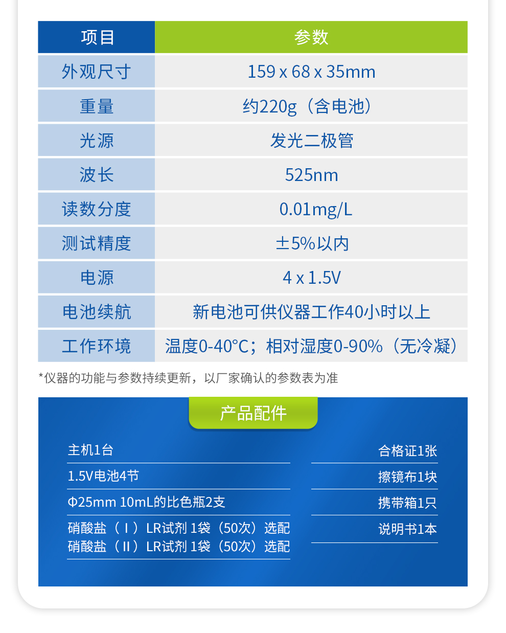 硝酸鹽比色計 0.05~0.70mg/L技術(shù)規(guī)格 硝酸鹽比色計 0.05~0.70mg/L技術(shù)規(guī)格